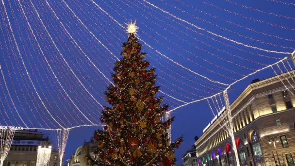 Újévi Ünnepek Karácsonyi Dekoráció Moszkvában Éjjel Oroszország Lubyanskaya Lubyanka Tér — Stock videók