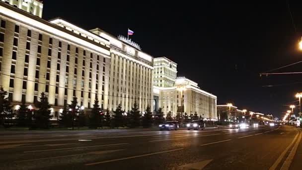 Edificio Principal Del Ministerio Defensa Federación Rusa Minoboron Por Noche — Vídeos de Stock