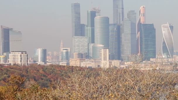 Utsikt Över Staden Och Komplex Skyskrapor Moscow City Från Sparrow — Stockvideo