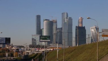 Moskova, Rusya 15 Ekim 2018: Görünüm gökdelenler Moscow city kompleks. Rusya 