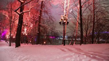 Christmas (yeni yıl tatilleri) dekorasyon (gece), Moskova'da Rusya--serçe Hills(Vorobyovy Gory) 