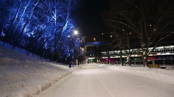 Decoratie Van Kerstmis Nieuwjaars Vakantie Moskou Bij Nacht Dijk Rusland — Stockvideo