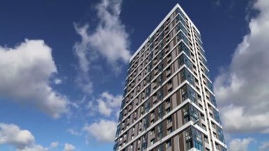 Çok katlı bina yapım aşamasında (yeni konut kompleksi) gökyüzü, Moskova, Rusya Federasyonu  