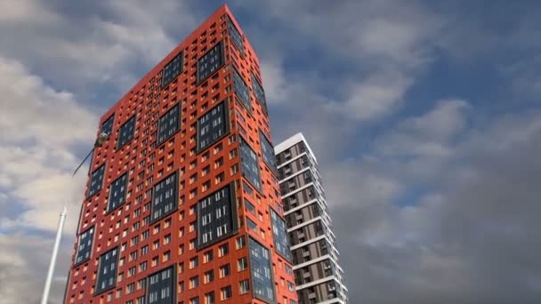 Meerdere Verdiepingen Gebouw Aanbouw Nieuw Wooncomplex Tegen Hemel Moskou Rusland — Stockvideo