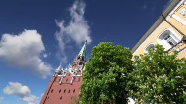 TROİTSKAYA Tower(Trinity Tower) gökyüzüne karşı. Moskova Kremlin, Rusya (gün içinde). 