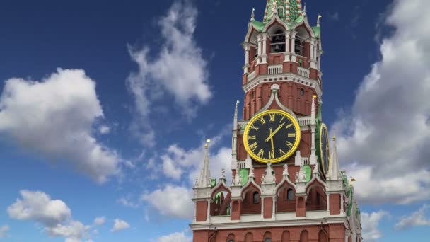 Torre Spasskaya Contro Cielo Cremlino Mosca Russia Giorno — Video Stock