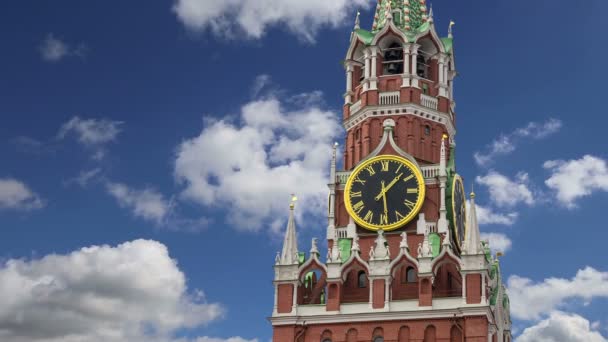 Torre Spasskaya Contro Cielo Cremlino Mosca Russia Giorno — Video Stock