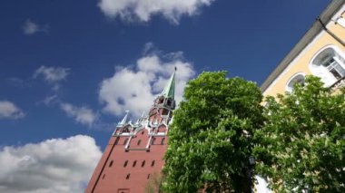 TROİTSKAYA Tower(Trinity Tower) gökyüzüne karşı. Moskova Kremlin, Rusya (gün içinde). 
