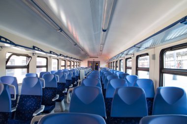 Moskova, Rusya - 01 Haziran 2015: İç in bir banliyö tren açık, Moskova, Rusya Federasyonu   