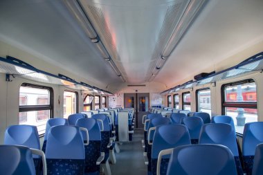 Moskova, Rusya - 01 Haziran 2015: İç in bir banliyö tren açık, Moskova, Rusya Federasyonu   
