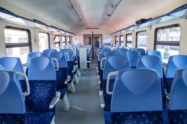 Moskova, Rusya - 01 Haziran 2015: İç in bir banliyö tren açık, Moskova, Rusya Federasyonu   