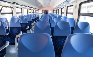 Moskova, Rusya - 01 Haziran 2015: İç in bir banliyö tren açık, Moskova, Rusya Federasyonu   