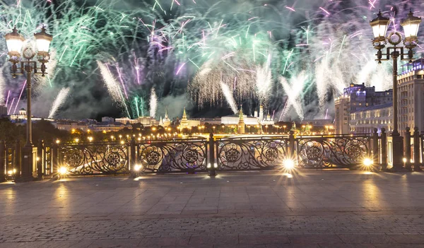 Feux Artifice Sur Kremlin Nuit Moscou Russie Vue Populaire Moscou — Photo