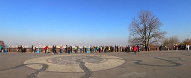 MOSCOW, RUSSIA  OCTOBER 15, 2018: Panoramic view of Sparrow Hills or Vorobyovy Gory observation (viewing) platform-- is on a steep bank 85 m above the Moskva river, or 200 m above sea level. Moscow, Russia  