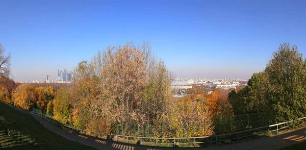 Panorámás Kilátás Moszkva Központjában Sparrow Hills Vagy Vorobyovy Gory Megfigyelési — Stock Fotó