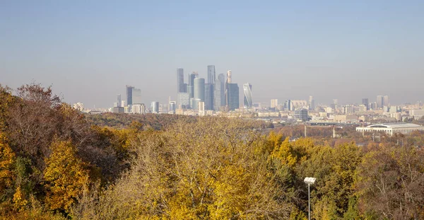 Uitzicht Stad Het Complex Van Wolkenkrabbers Moskou Stad Vanaf Mussenheuvels — Stockfoto