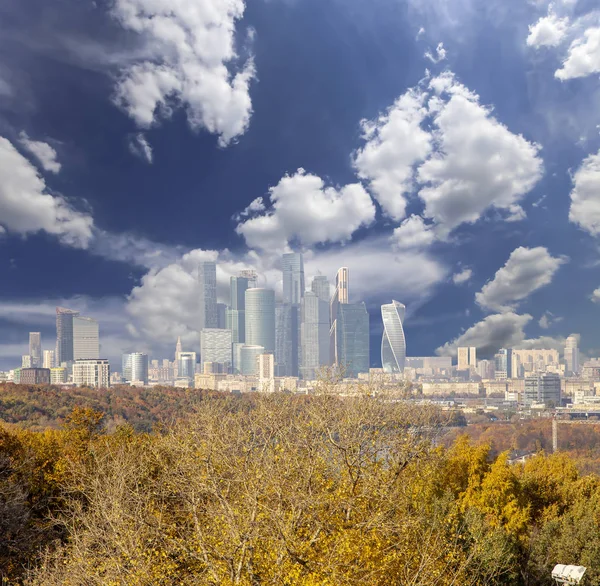 Vista Cidade Complexo Arranha Céus Moscovo Cidade Sparrow Hills Vorobyovy — Fotografia de Stock