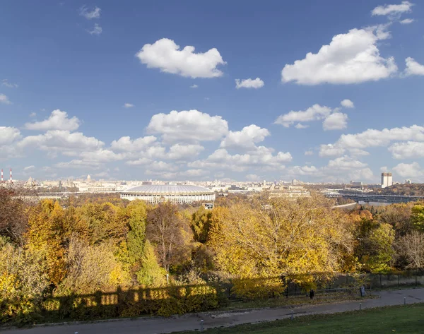 Pohled Centra Moskvy Vrabčích Hor Nebo Vorobjovy Gory Pozorování Pozorovací — Stock fotografie