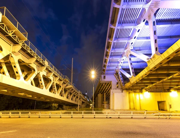 Vista Nocturna Del Puente Dorogomilovsky Sobre Río Moskva Moskow Rusia — Foto de Stock