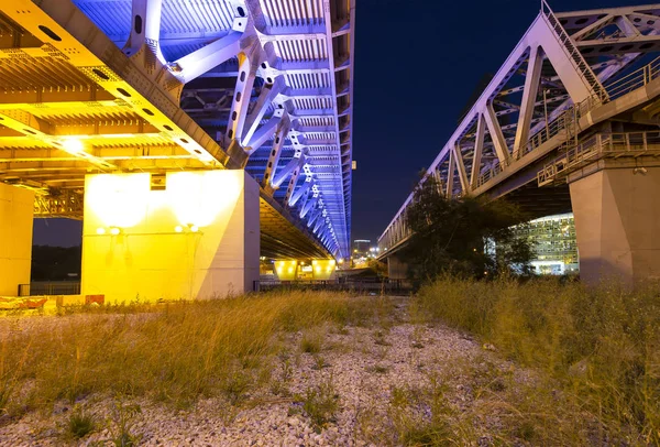 Vista Nocturna Del Puente Dorogomilovsky Sobre Río Moskva Moskow Rusia —  Fotos de Stock