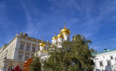Annunciation Katedrali'nin manzarası. Moskova Kremlin içinde, Rusya (gün).