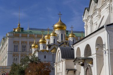 Annunciation Katedrali'nin manzarası. Moskova Kremlin içinde, Rusya (gün).
