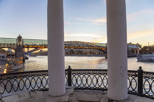 Vue Sur Pont Pushkinsky Andreïevski Rivière Moskva Nuit Moscou Russie — Photo