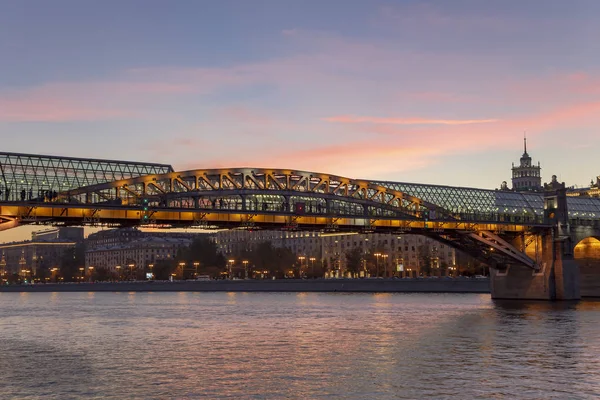 Pushkinsky Andreevsky Köprüsü Moskova Nehri Manzarası Gece Moscow Rusya Federasyonu — Stok fotoğraf