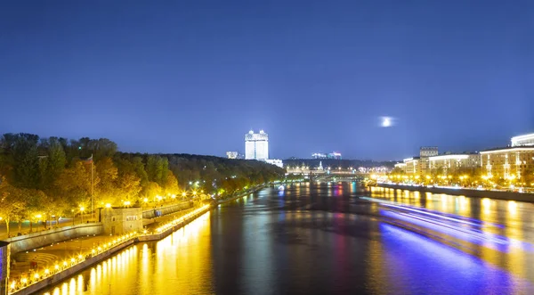 Moskva Fluss Und Böschungen Nachts Moskau Russland — Stockfoto