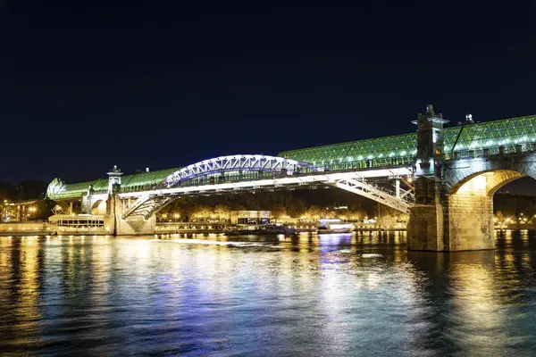 Utsikt Över Pushkinsky Andreevsky Bridge Och Moskvafloden Natten Moscow Ryssland — Stockfoto