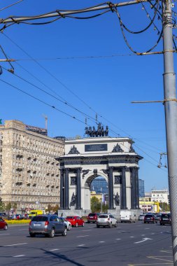 Moskova, Rusya Eylül 16, 2014:Moskova Kutuzov Caddesi'nde Zafer kemeri, Rusya. Bu Zafer Takı, 1814'teki büyük Rusya zaferinin anısına inşa edilmiştir.