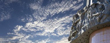 Moskova, Rusya Eylül 16, 2014: Poklonnaya Hill Zafer Parkı'nda savaş anıtı (Gora), Moskova, Rusya. Büyük Vatanseverlik Savaşı sırasında ölenlerin anısına inşa edilen anıt kompleksi.  