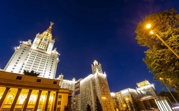 Lomonosov Moscow State University Msu Auf Den Sperlingshügeln Nachts Hauptgebäude — Stockfoto