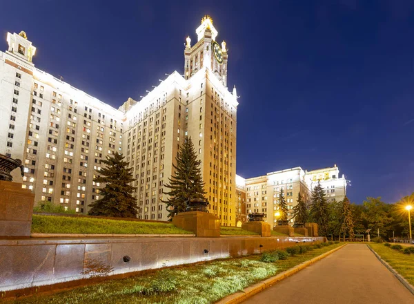 Lomonosov Moscow State University Msu Auf Den Sperlingshügeln Nachts Hauptgebäude — Stockfoto