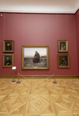 Moskova, Rusya - 07 Haziran 2019: Devlet Tretyakov Galerisi, Rusya'nın Moskova kentinde, Rus güzel sanatının dünyanın önde gelen deposu olan bir sanat galerisidir. Galeri'nin tarihi 1856'da başlar. Sanatçı V.Vasnetsov'un salonu. Koleksiyon - 130.000 sergi 