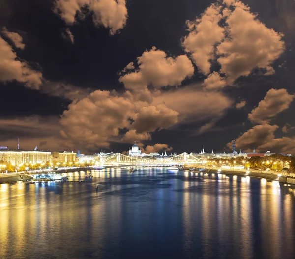 Moskva Fluss Und Böschungen Nachts Moskau Russland — Stockfoto