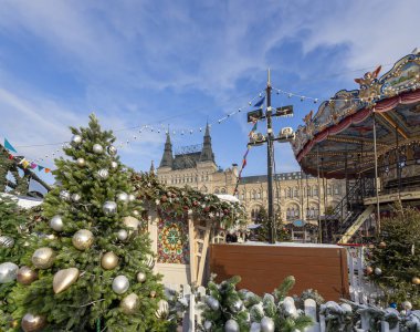 Noel ve Yeni Yıl tatili dekorasyon, Moskova'da Kızıl Meydan, Rusya 