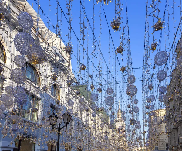 Weihnachtsbeleuchtung Auf Der Nikolskaja Straße Der Nähe Des Moskauer Kreml — Stockfoto