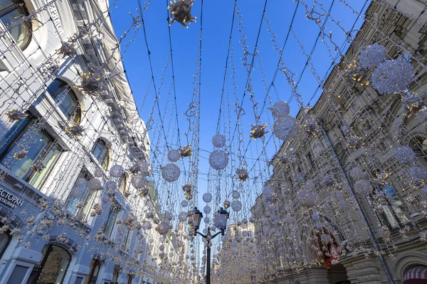 Illumination Noël Vacances Nouvel Sur Rue Nikolskaïa Près Kremlin Moscou — Photo
