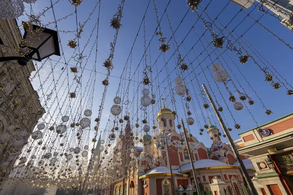 Kerst Nieuwjaar Vakantie Verlichting Nikolskaya Straat Buurt Van Het Kremlin — Stockfoto