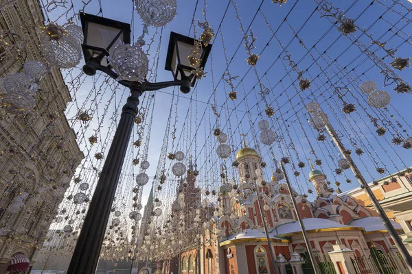Kerst Nieuwjaar Vakantie Verlichting Nikolskaya Straat Buurt Van Het Kremlin — Stockfoto