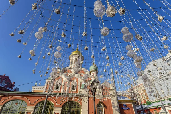 Navidad Vacaciones Año Nuevo Iluminación Calle Nikolskaya Cerca Del Kremlin —  Fotos de Stock