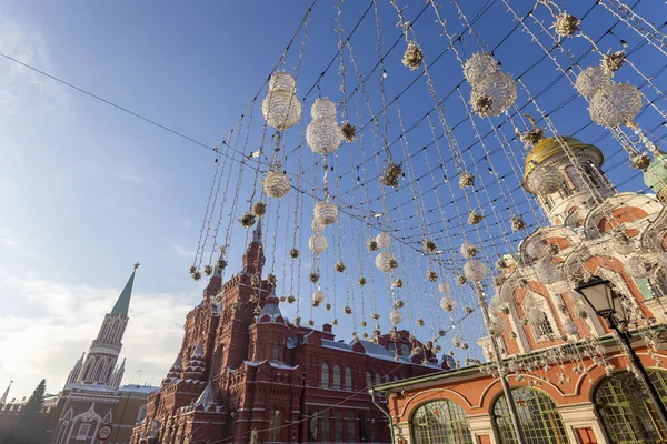 Natale Vacanze Anno Nuovo Illuminazione Nikolskaya Street Vicino Cremlino Mosca — Foto Stock