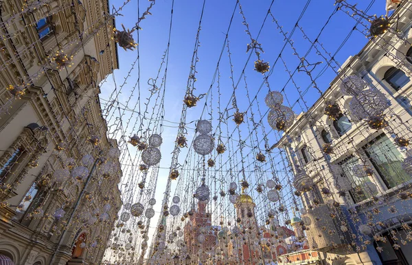 Kerst Nieuwjaar Vakantie Verlichting Nikolskaya Straat Buurt Van Het Kremlin — Stockfoto