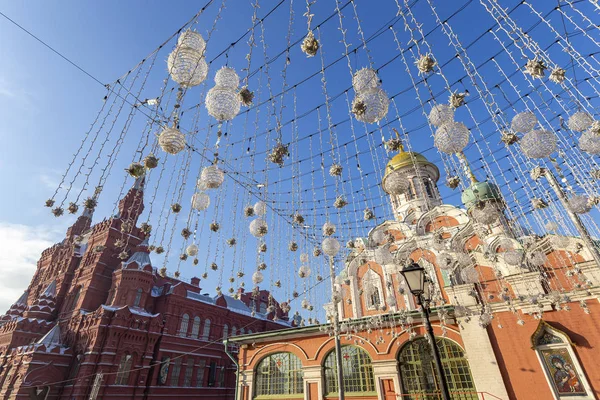 Iluminação Natal Feriados Ano Novo Nikolskaya Street Perto Kremlin Moscou — Fotografia de Stock