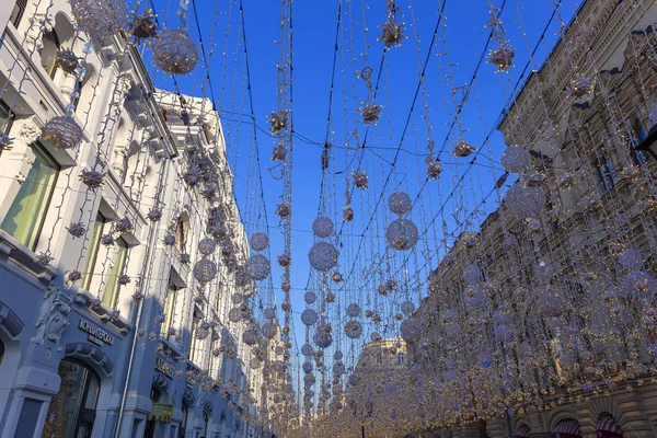 Moskou Rusland Januari 2019 Kerstmis Nieuwjaar Vakantie Verlichting Nikolskaya Straat — Stockfoto