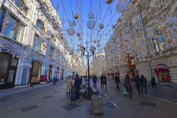 Moscú Rusia Enero 2019 Iluminación Navidad Festivos Año Nuevo Calle — Foto de Stock