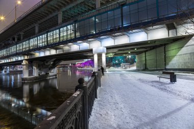Christmas (yeni yıl tatilleri) dekorasyon (gece) Moskova, Rusya - Moskova Nehri Vorobyovskaya çıkabilir ve serçe tepeleri (Vorobyovy kanlı)   