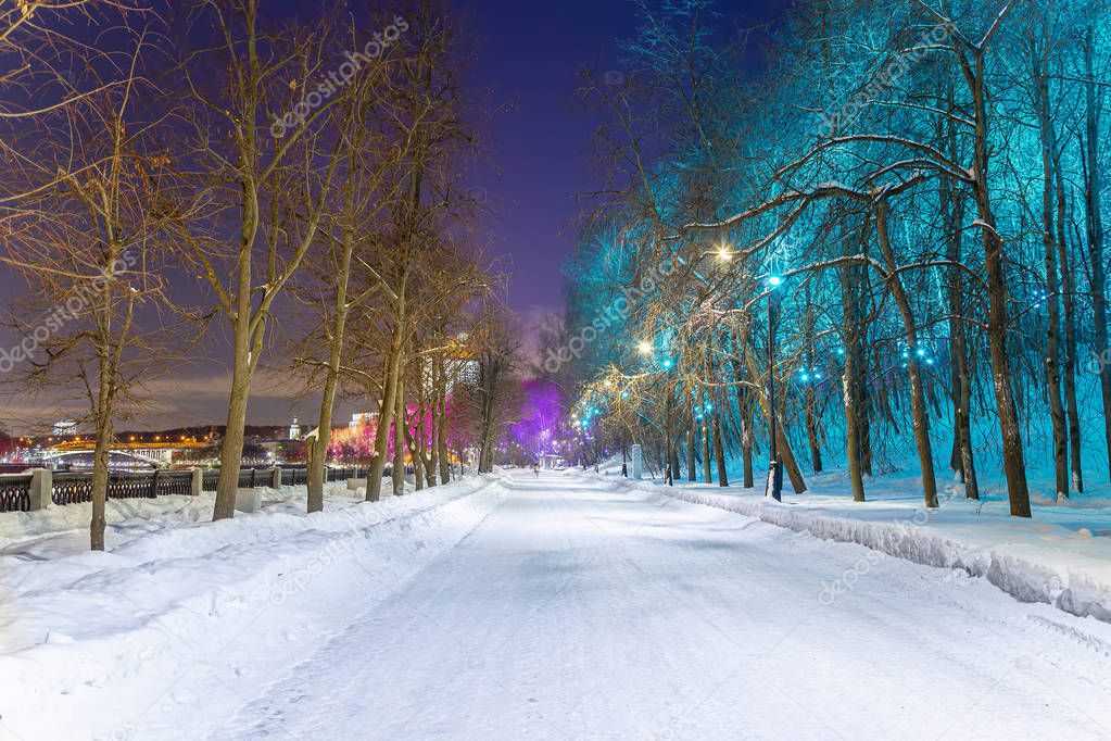 Christmas (New Year holidays) decoration in Moscow (at night), Russia-- Andreevskaya (Andreevsky) embankment   