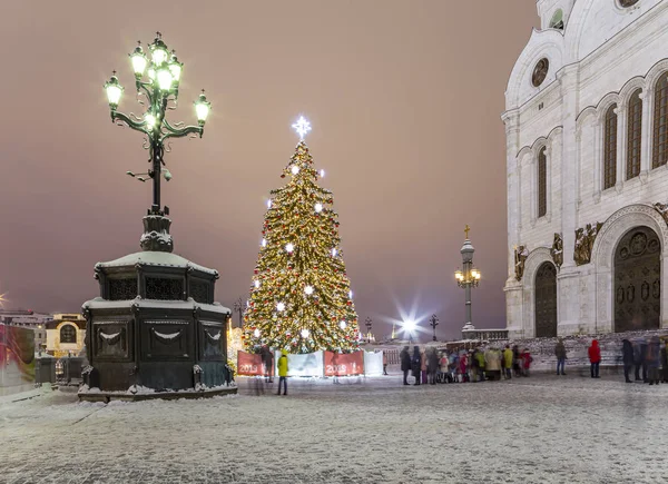 Décoration Noël Nouvel Moscou Nuit Russie Près Cathédrale Christ Sauveur — Photo